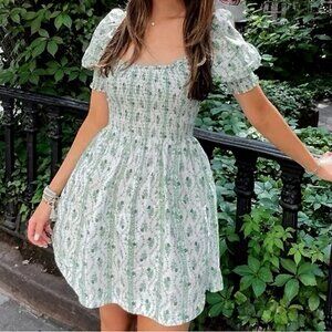 New Hill House Naia Cotton Nap Mini Dress Green Vine XL